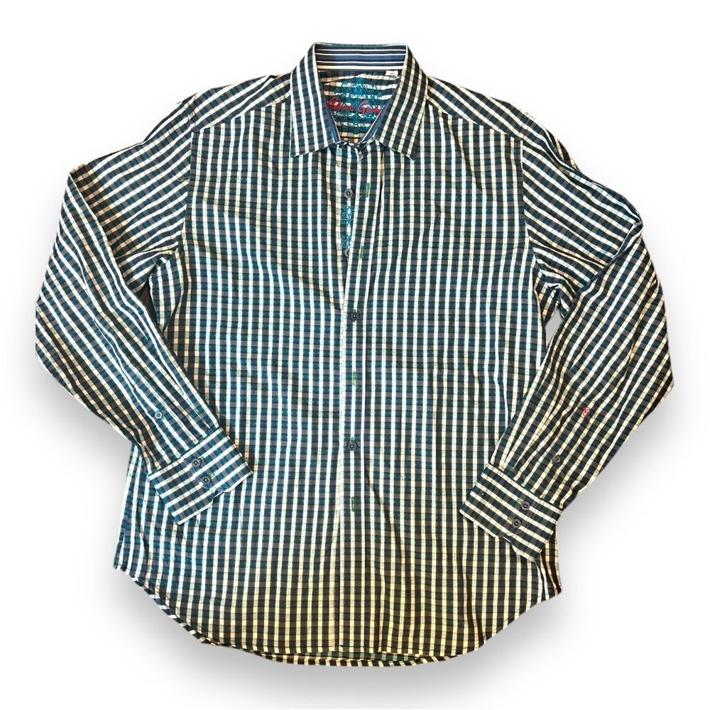 Robert Graham Button-Up Shirt Long Sleeve Classic Fit Plaided Blue Green Size M